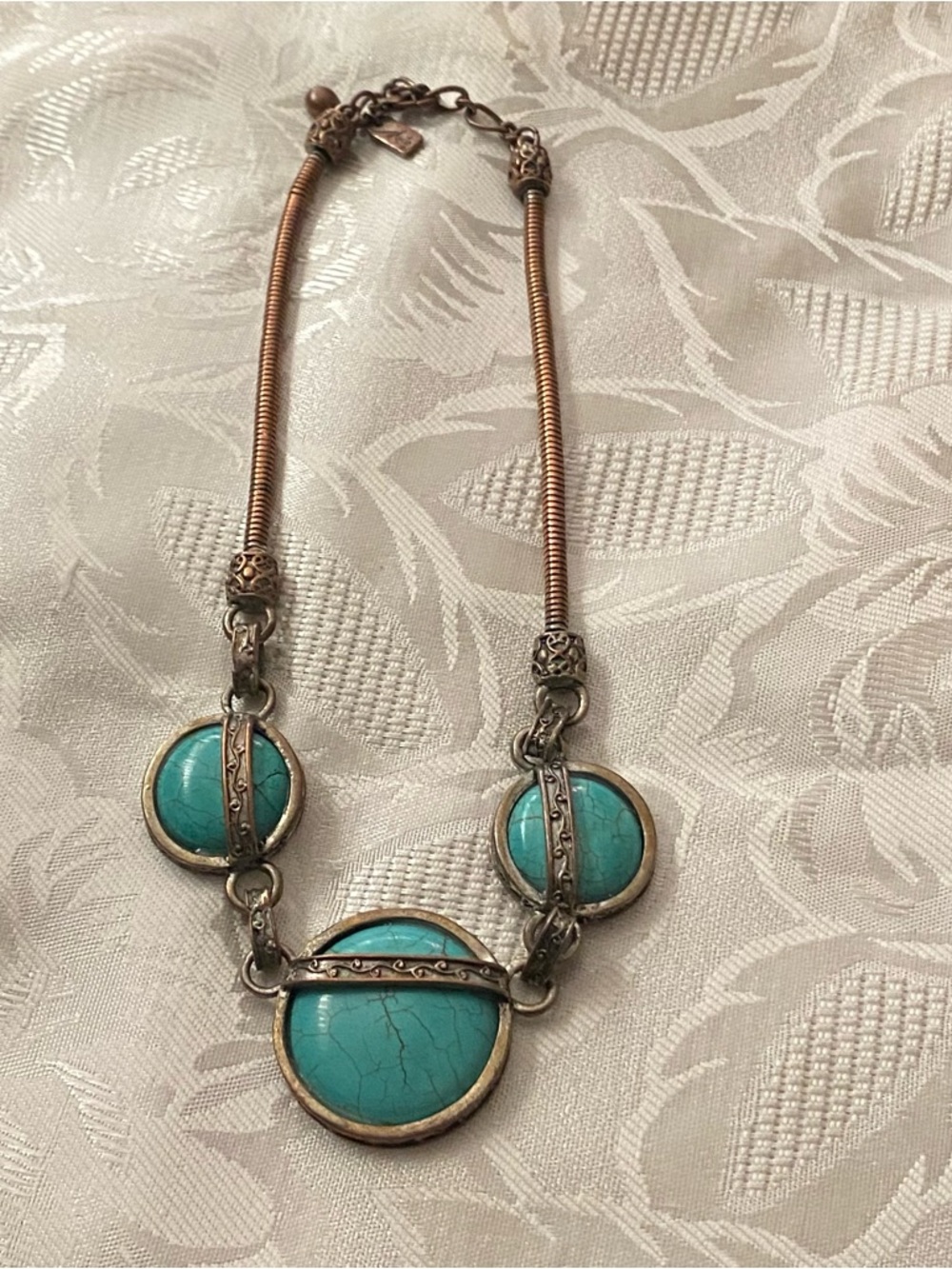 Marie Osmond Womens Faux Turquoise 3 Round Pendant Necklace Copper Chain Western